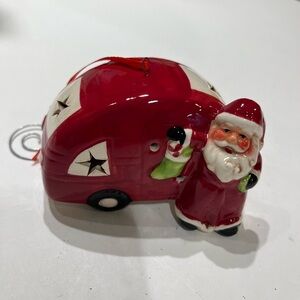 Lighted Holiday camper and Santa ornament.